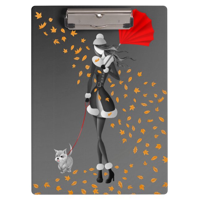 Dog Walker Autumn Leaves Grey  Clipboard (Front)