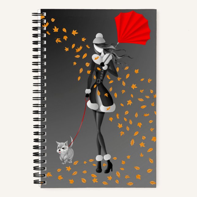 Dog Walker Autumn Leaves  Notebook (Front)