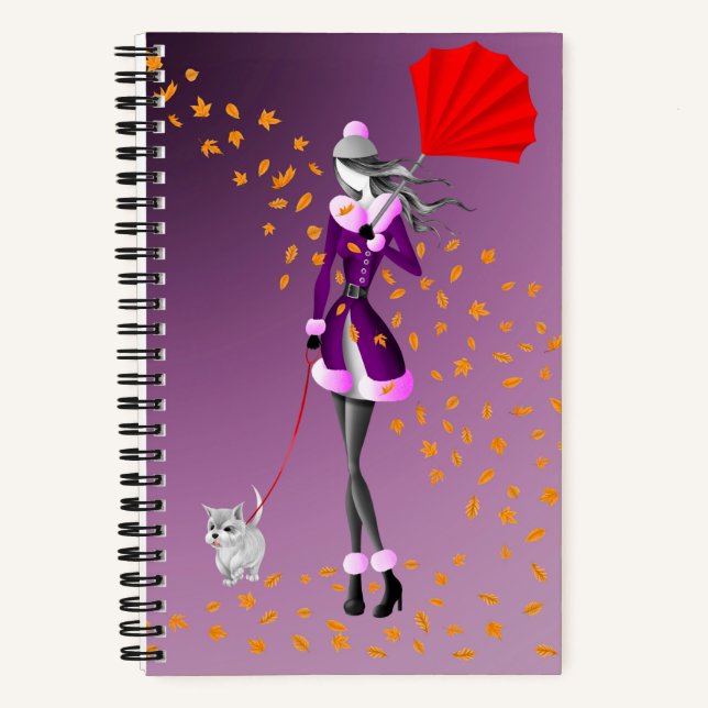 Dog Walker Autumn Leaves   Notebook (Front)