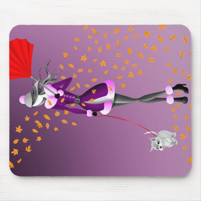 Dog Walker Autumn Leaves  Purple Mouse Mat (Front)