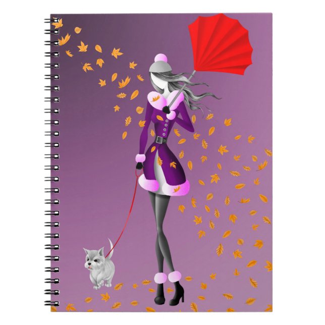 Dog Walker Autumn Leaves purple Notebook (Front)