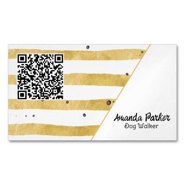 Dog Walker Brown Watercolour Handwriting QR Code Magnetic Business Card (Front)