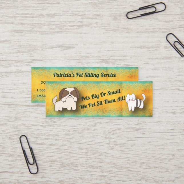 Dog Walker Cat Pet Sitter Service Modern Mini Business Card (Front/Back In Situ)