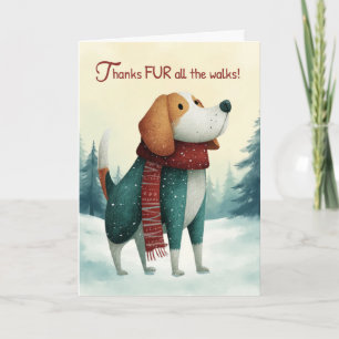 Dog Walker Christmas Thank You Beagle Red Scarf Card