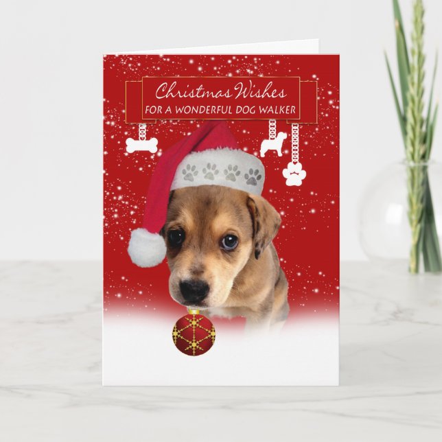 dog walker christmas wishes greeting card with cut (Front)