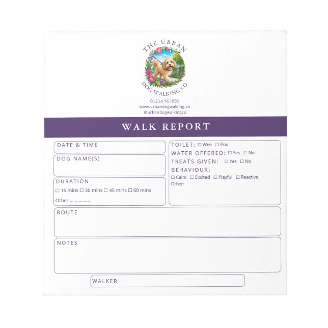 Dog Walker Client Feedback Form Cockapoo Logo Notepad (Front)
