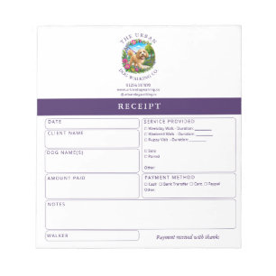 Dog Walker Day Care Receipt Invoice Cockapoo Notepad