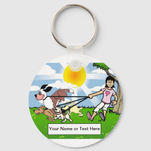 Dog Walker, Dog Lover - Female Cartoon Key Ring