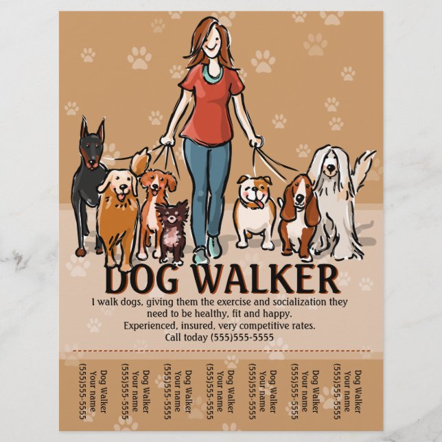 Dog Walker. Dog Walking. Advertising Template Flyer (Front)