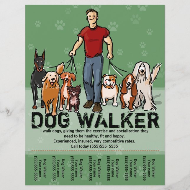 Dog Walker. Dog Walking. GUY. grn. PromoTemplate Flyer (Front)