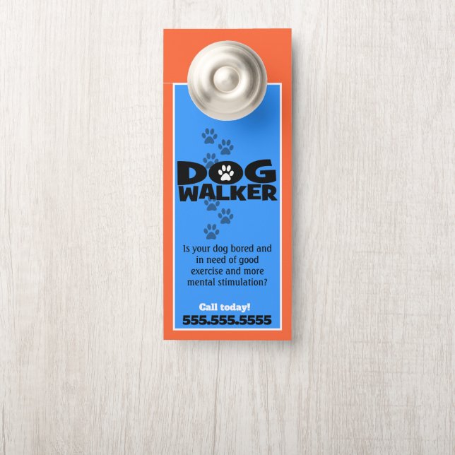 Dog Walker Dog Walking Promotional  Door Hanger (On Knob)