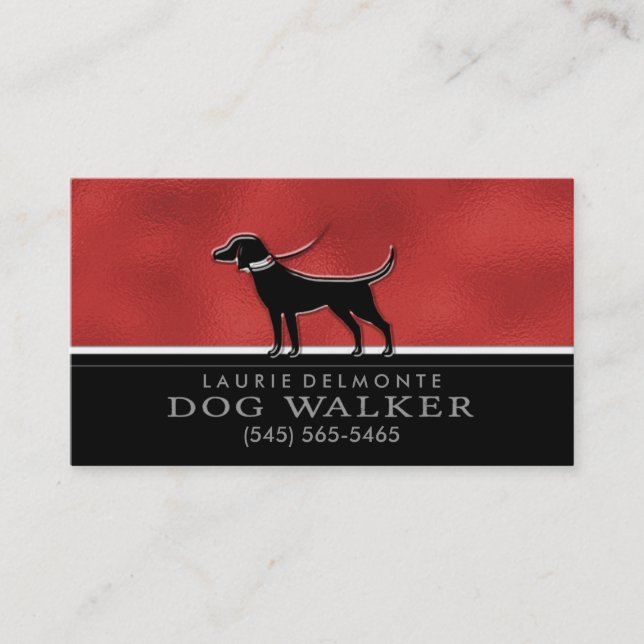 Dog Walker Faux Red & Black Custom Business Card (Front)