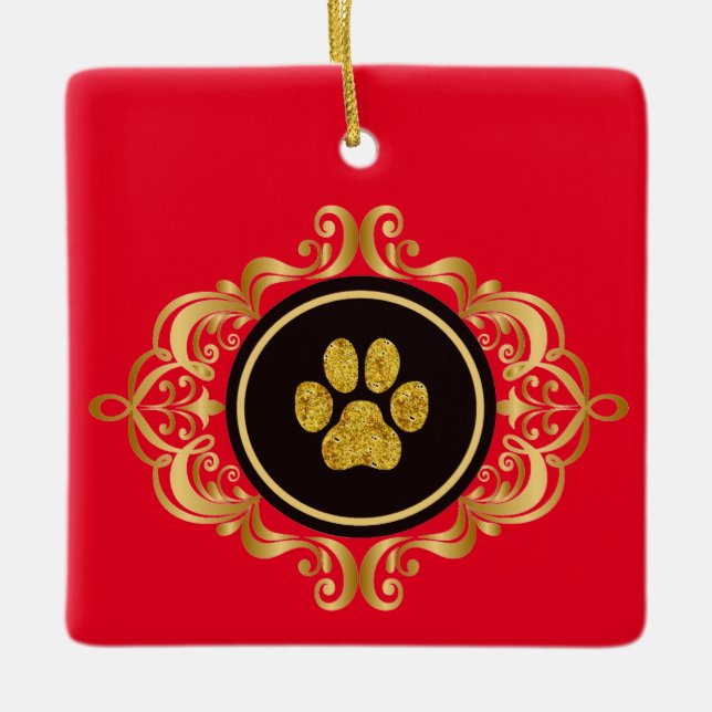 Dog Walker Gold Paw Print Ornament (Front)