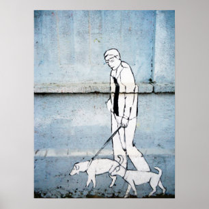 dog walker graffiti on branimirova street, croatia poster