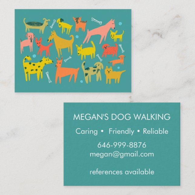 Dog Walker Groomer Colourful Funny Dogs Puppy  Business Card (Front/Back)