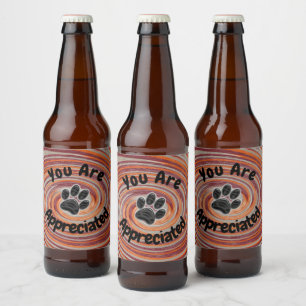 Dog Walker Groovy Paw Print Colourful Pet Sitter Beer Bottle Label