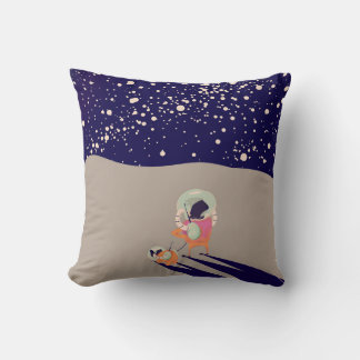 Dog Walker on the moon vintage cartoon Cushion