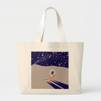 Dog Walker on the moon vintage cartoon Large Tote Bag