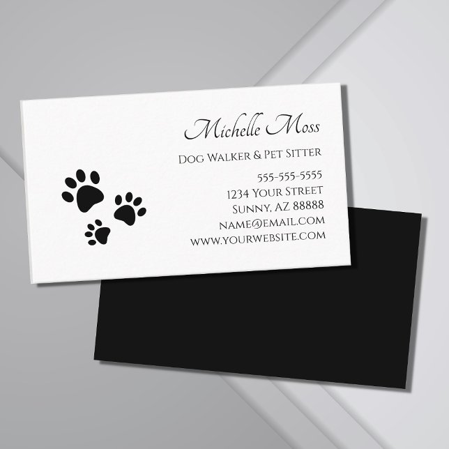 Dog Walker Paw Prints Black White Business Card (Creator Uploaded)