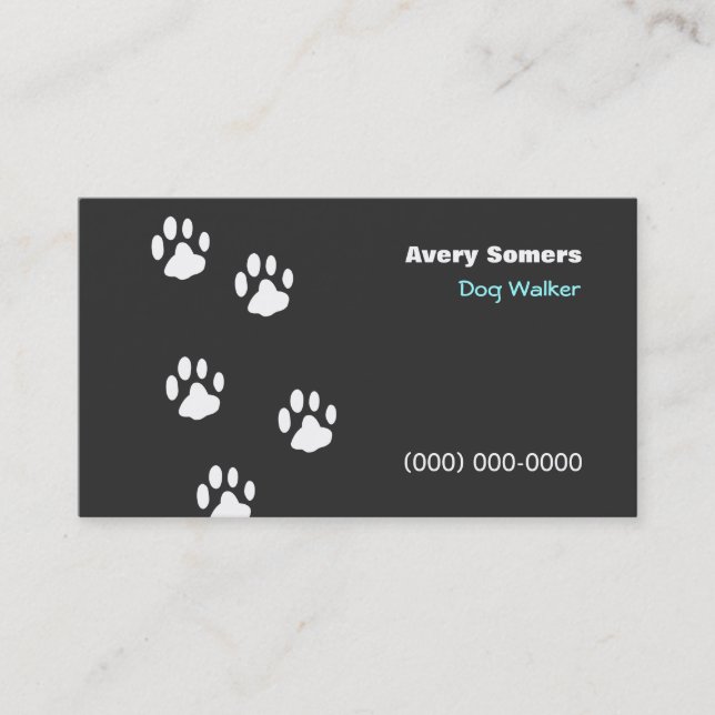 Dog Walker Paws Black  Business Card (Front)
