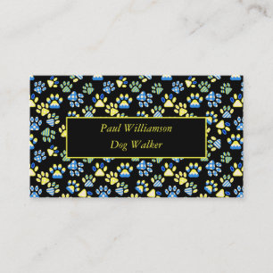 Dog Walker Paws Black Yellow Business Card