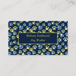 Dog Walker Paws Navy Yellow Business Card