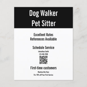 Dog Walker Pet Sitter Black White QR Code Template Flyer