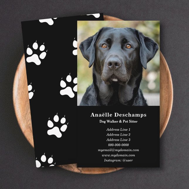 Dog Walker Pet Sitter Custom Photo Black  Business Card (Dog Walker Pet Sitter Custom Photo Black Business Card)