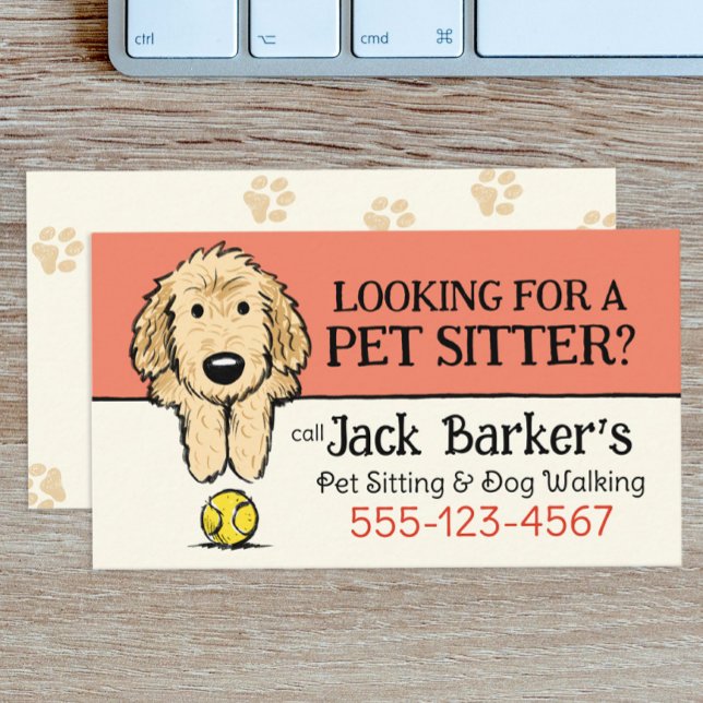 Dog Walker Pet Sitter Cute Doodle Dog with Ball Business Card (Creator Uploaded)