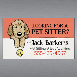 Dog Walker Pet Sitter Cute Doodle Dog with Ball Magnetic Business Card