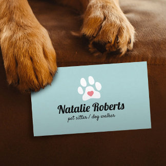 Dog Walker Pet Sitter Cute Paw Heart Business Card