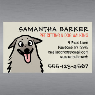 Dog Walker Pet Sitter Funny Fluffy Dog Magnetic Business Card