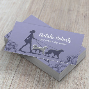 Dog Walker Pet Sitter Girl & Dogs Floral Lavender Business Card