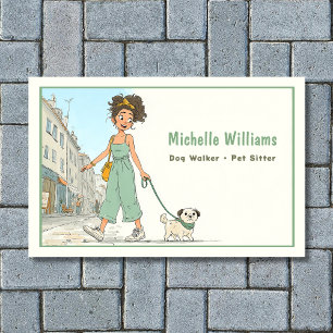 Dog Walker   Pet Sitter   Girl Walking Dog Business Card