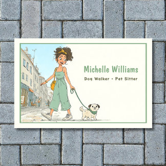 Dog Walker | Pet Sitter | Girl Walking Dog Business Card