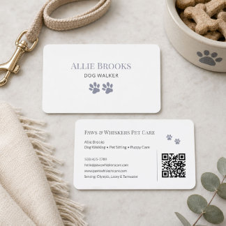 Dog Walker Pet Sitter Grey Paw Print Business Card