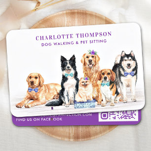 Dog Walker Pet Sitter Groomer Watercolor QR Code Business Card