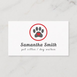 Dog Walker Pet Sitter Paw Heart Business Card