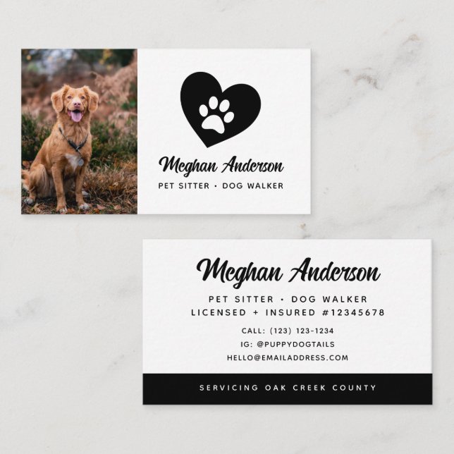 Dog Walker Pet Sitter Photo Business Card (Front/Back)