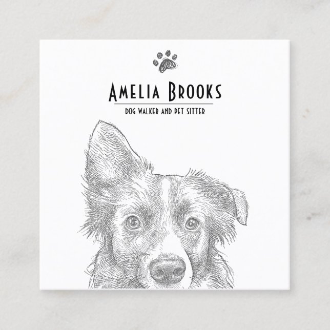 Dog Walker Pet Sitter Square Business Card (Front)
