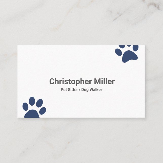Dog Walker Pet Sitting Business Card with Navy Paw (Front)