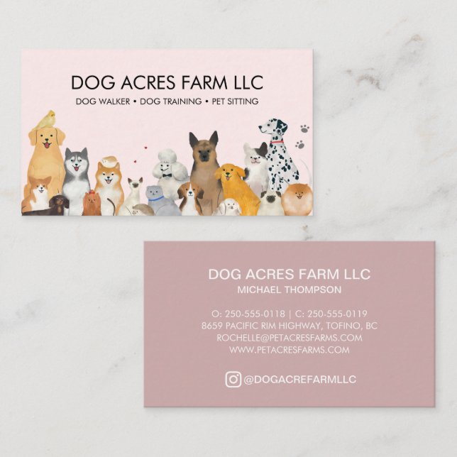 Dog Walker Pet Sitting Dog Trainer Watercolor Business Card (Front/Back)