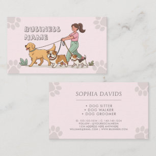 Dog Walker Pet Sitting Pink Cute Business Card