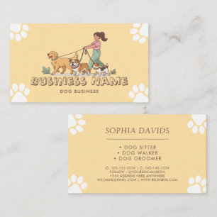 Dog Walker Pet Sitting Yellow Cute Business Card