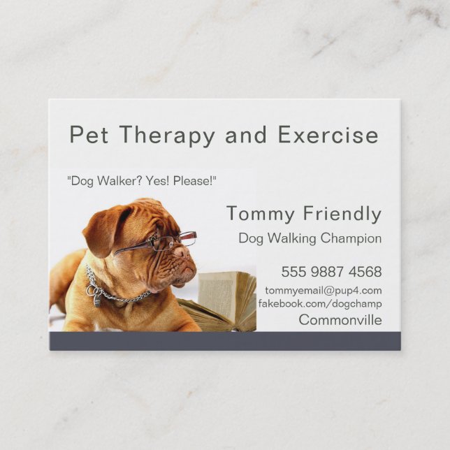 Dog Walker Pet Therapy Photo Template Business Card (Front)