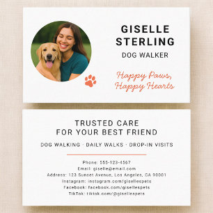 Dog Walker Photo Paw Print Business Card
