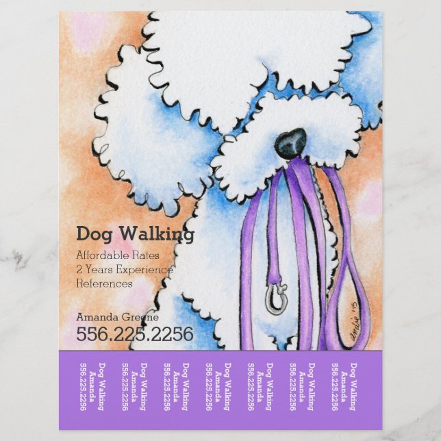 Dog Walker Poodle Purple Personalised Tear Sheet (Front)