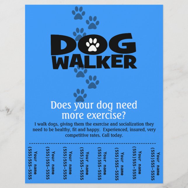 Dog Walker Promotional tear sheet flyer template_B (Front)