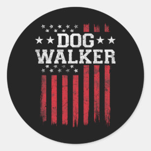 Dog Walker Proud American Flag Usa Patriot Patriot Classic Round Sticker