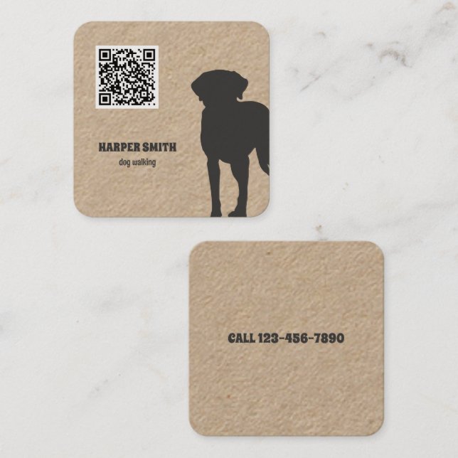  Dog Walker QR Code Square Business Card (Front/Back)